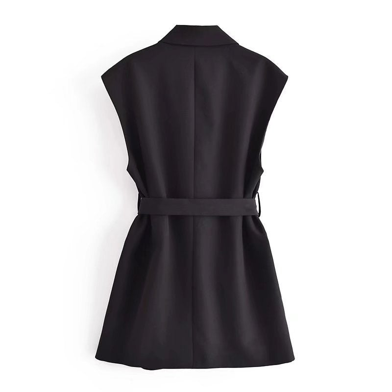 Women Vest Pure Color Tied Slim Fit Vest