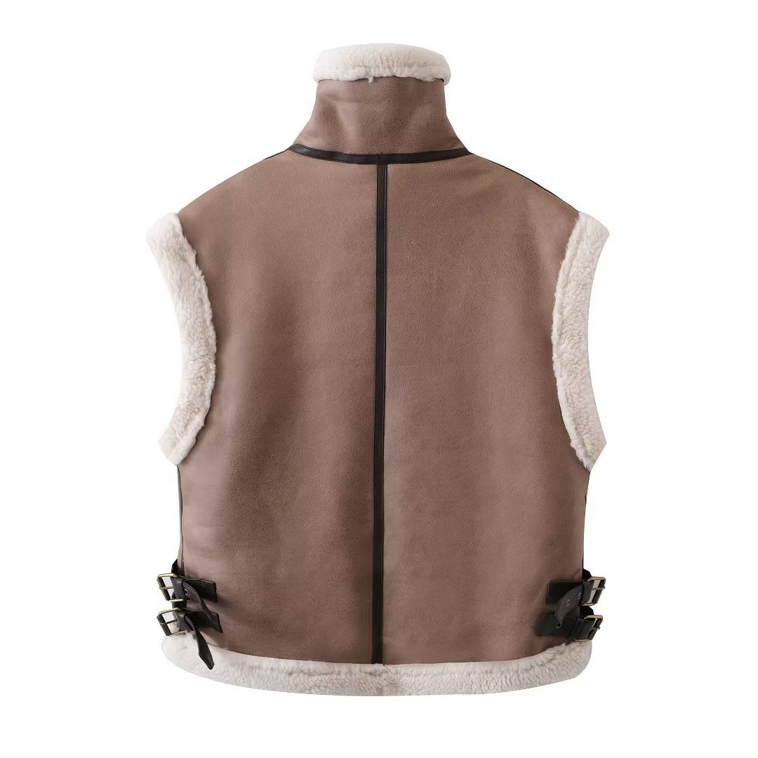 Women Vest Stitching Vest Fashion Faux Fur